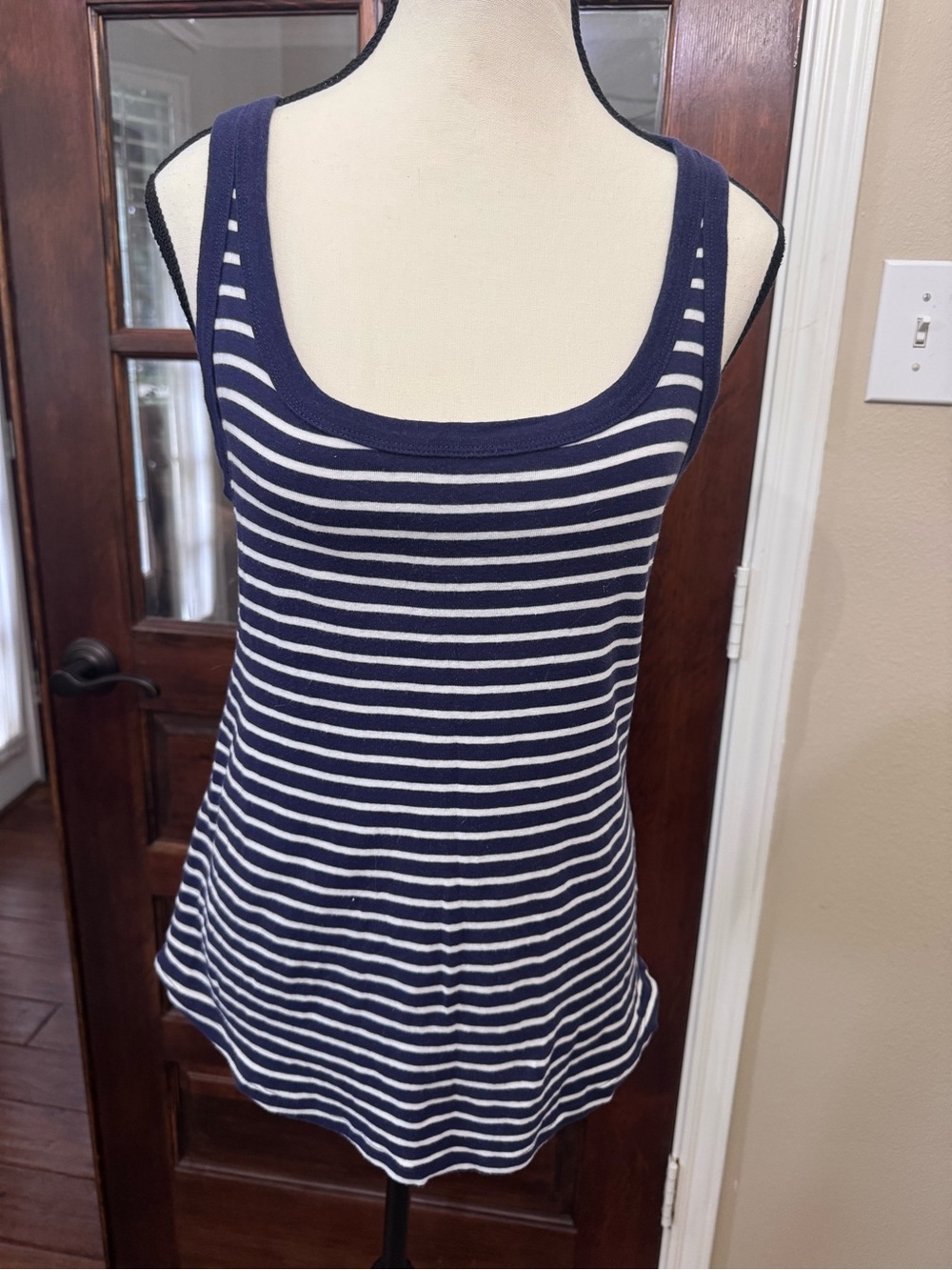 Caslon Navy White Striped Swing Tank Top Size L Nordstrom